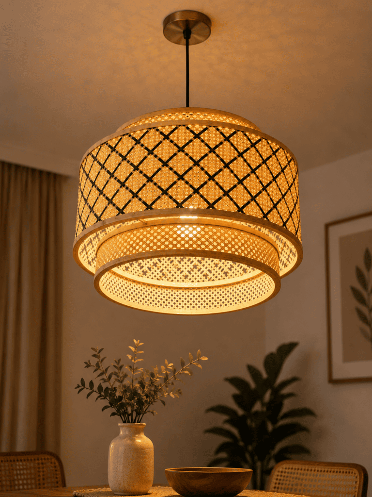 Sculptural Bamboo Drum Shade Light