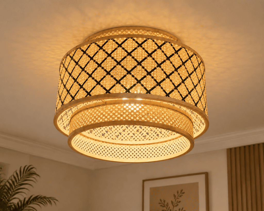 Sculptural Bamboo Drum Shade Light